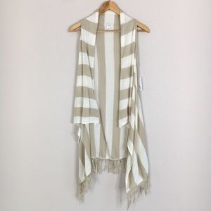 Charming Charlie Striped Fringe Open Front Vest